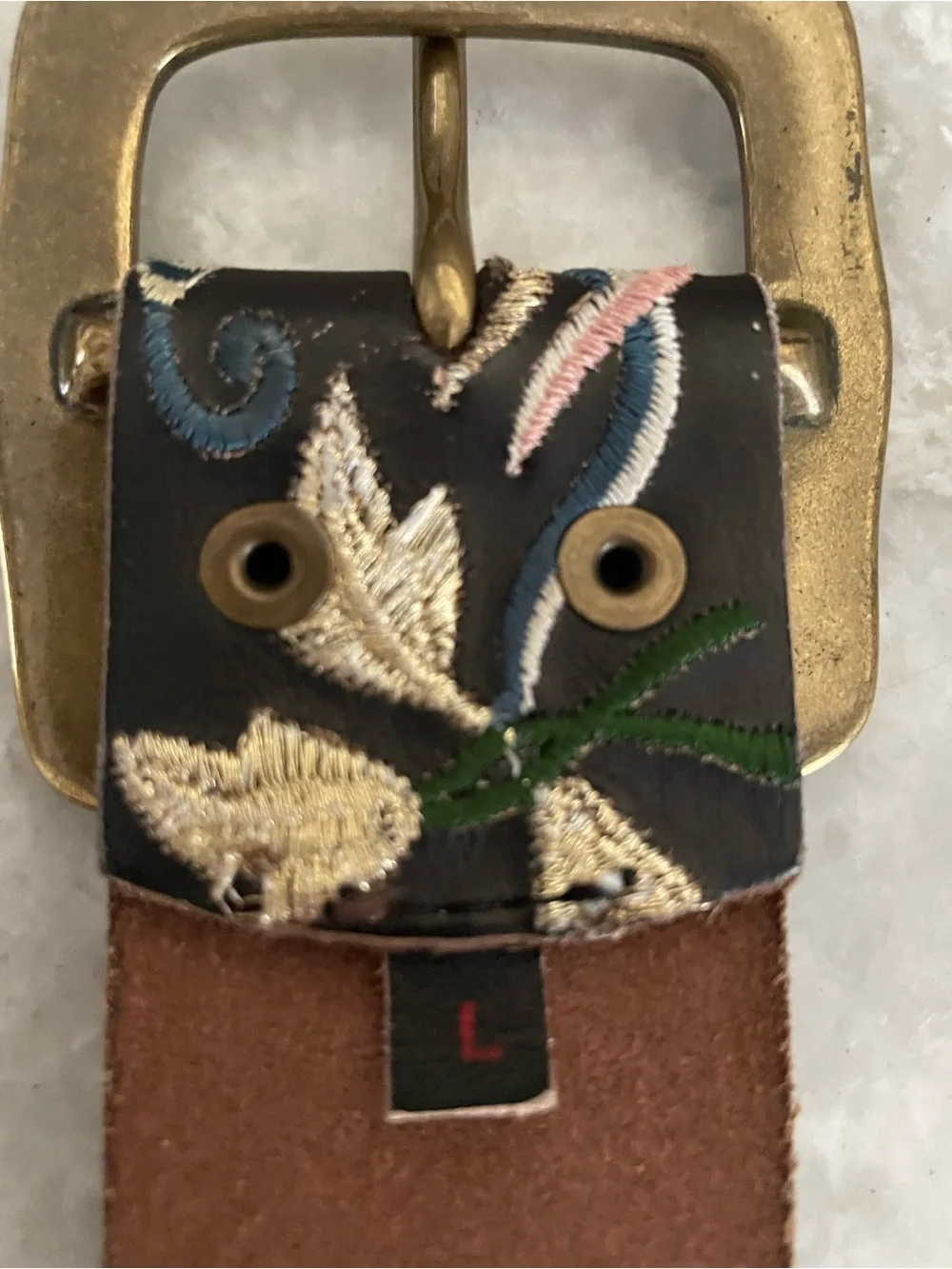 Vintage Lucky Brand Embroidered Leather Belt